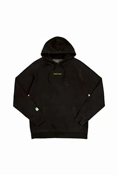 Black hoodie with the words "Shake Shack" centered below the neck and an embroidered Shake Shack logo on the right sleeve